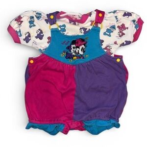 Vintage 1990s Color Block Disney Minnie Bubble Romper With Matching Shirt 12m